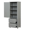 Grey Tall Bathroom Storage Cabinet with Drawers and Adjustable Shelf