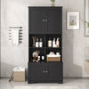 Black Bathroom Storage Cabinet with Adjustable Shelves and Four Doors
