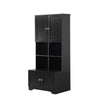 Black Bathroom Storage Cabinet with Adjustable Shelves and Four Doors