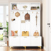Large Hall Tree with Bench and Gold Hooks Storage Organizer