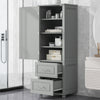 Grey Tall Bathroom Storage Cabinet with Drawers and Adjustable Shelf