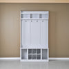 U-Can Hall Tree with Hooks Entryway Bench Storage Organizer White
