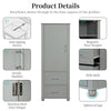 Grey Tall Bathroom Storage Cabinet with Drawers and Adjustable Shelf
