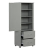 Grey Tall Bathroom Storage Cabinet with Drawers and Adjustable Shelf