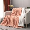 Coral Peach Rose Faux Fur Throw Blanket with Sherpa Backside Cozy