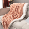 Coral Peach Rose Faux Fur Throw Blanket with Sherpa Backside Cozy