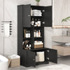 Black Bathroom Storage Cabinet with Adjustable Shelves and Four Doors