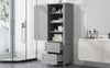 Grey Tall Bathroom Storage Cabinet with Drawers and Adjustable Shelf