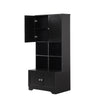Black Bathroom Storage Cabinet with Adjustable Shelves and Four Doors