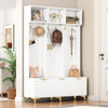 Large Hall Tree with Bench and Gold Hooks Storage Organizer