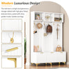 Large Hall Tree with Bench and Gold Hooks Storage Organizer