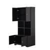 Black Bathroom Storage Cabinet with Adjustable Shelves and Four Doors