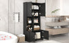 Black Bathroom Storage Cabinet with Adjustable Shelves and Four Doors