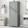 Grey Tall Bathroom Storage Cabinet with Drawers and Adjustable Shelf