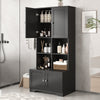 Black Bathroom Storage Cabinet with Adjustable Shelves and Four Doors
