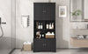 Black Bathroom Storage Cabinet with Adjustable Shelves and Four Doors