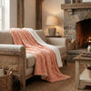 Coral Peach Rose Faux Fur Throw Blanket with Sherpa Backside Cozy